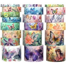 20 Rolls Washi Tape Set - Floral Butterfly Decorative Masking Tape, Adhesive Tap