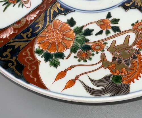 Antiguo cargador japonés del período Imari Meiji placa grande 31 cm de ancho 古伊万里 明治 時代 大皿 - Imagen 8 de 13