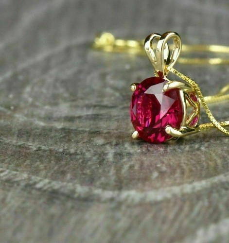 1.50 Ct Round Cut Simulated Red Ruby Solitaire Pendant 10K Yellow Gold Plated - Picture 3 of 4