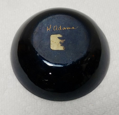 Vintage MCM Enamel Ashtray Artesian Crafted Aqua Swirls Signed K. Adams - Picture 4 of 9
