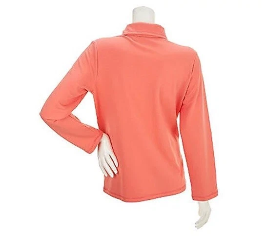 Susan Graver XL Coral Peach French Terry Knit Zip Front Jacket with Crochet Trim - Image 4 of 4