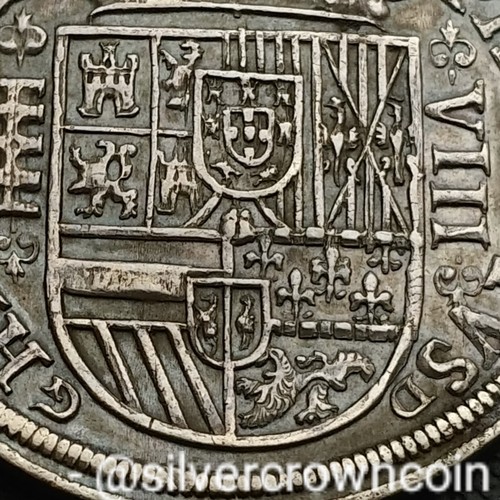 SCC Spain Kingdom 8 Reales 1589 Segovia Mint .931 Silver Crown coin. Philip II. - Picture 2 of 7