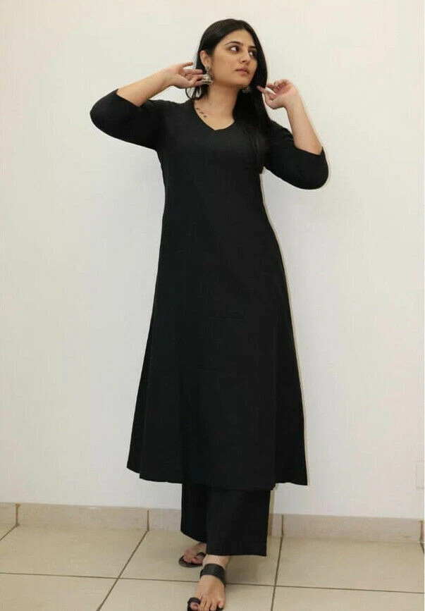 Simple black plazo clearance suit