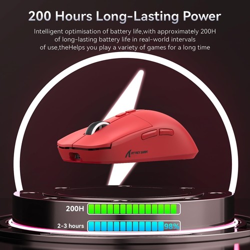 ATTACK SHARK X6 49g SUPERLIGHT Wireless Mouse Magnetic Charging Dock PAW3395 Red - Picture 5 of 9