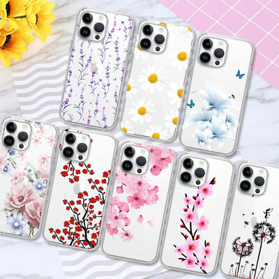 Sweet Flowers Patterned Phone Case Clear Cover For iPhone 11 12 13 14 15 Pro Max
