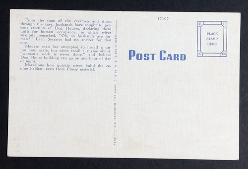 In der Hundehütte Frau fordert Postkarten Humor Comic Postkarte um 1940 Leinen Hund UNP - Bild 2 von 2