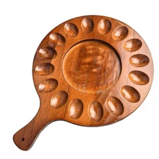 Decorative Round Egg Tray Acacia Wood Deviled Egg Holder with 24 Holes