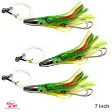 3pcs Fish WOW! 7" Fishing Bullet Jet Chrome Head Rig  Trolling Lure Mexican Flag