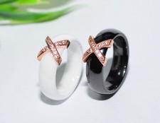KERAMIK Ring STRASS rosegold Fingerring weiß schwarz 6mm LUXUS +++ AUSWAHL