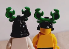 New LEGO Ninja Helmet Green Antlers Black Neck Protection Battle Wear Hat Armor