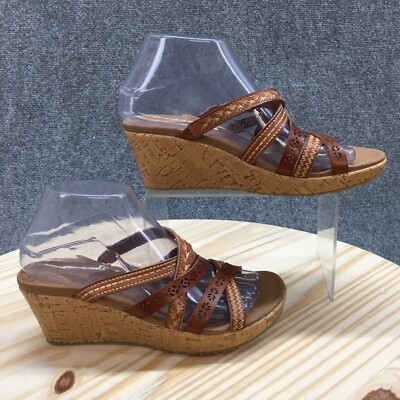 Skechers Sandals Womens 7 Beverly Tiger Posse Wedge Strappy Slide 31714 Brown