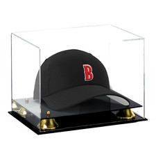 Baseball Cap Display Case Black Acrylic Base Gold Risers/ Figurine Display Case