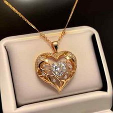Heart Crystal Hollow Pattern Pendant Necklace Elegant Wedding Party Jewelry Gift