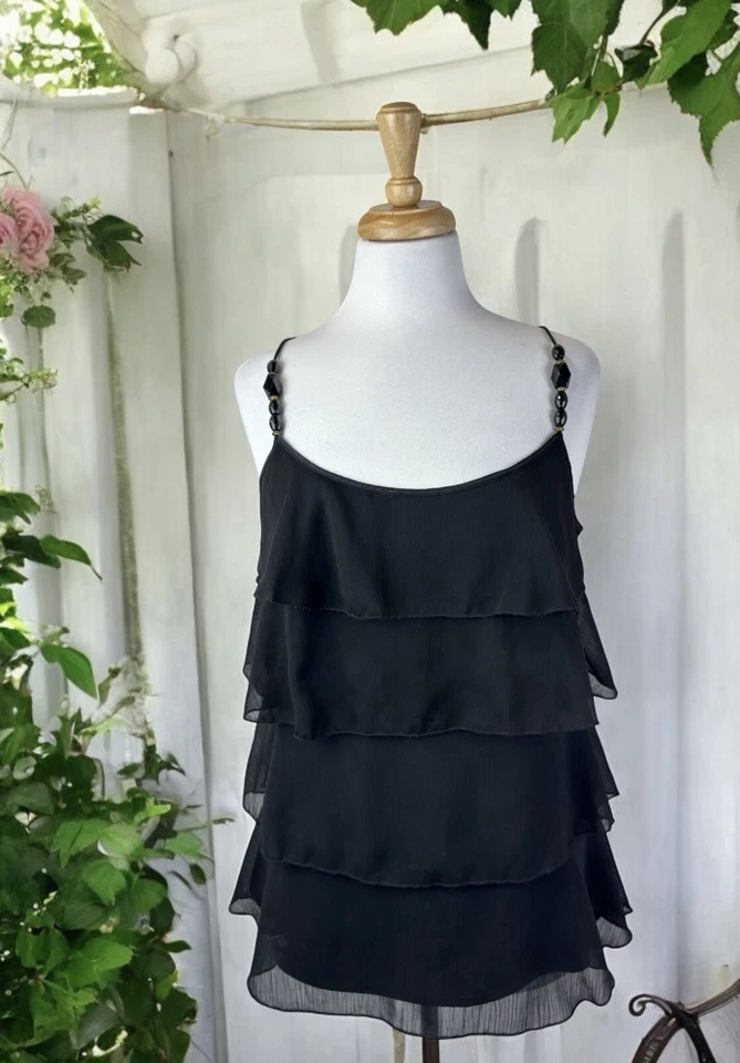 Blusa sin mangas negra con volantes en capas coqueta de hadas formal Y2K Steampunk talla L Foto 2 de 4