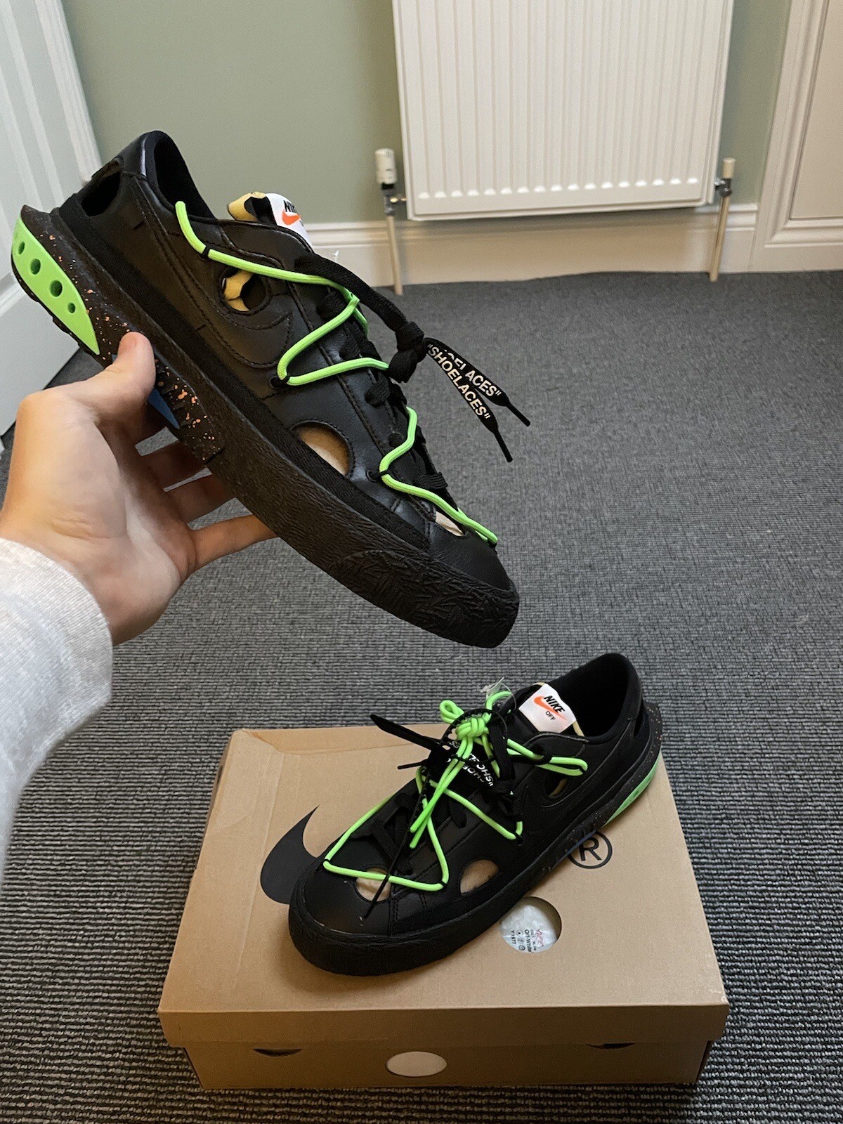 OFF WHITE X NIKE Blazer Nike taglia UK10 5 US11 5 basso x bianco sporco nero Nuovissimo