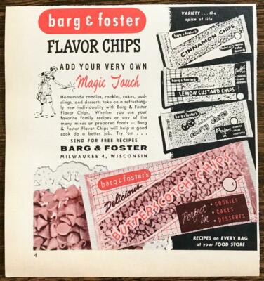 1958 Barg & Foster Flavor Chips PRINT AD Cinnamon Lemon Custard Butterscotch