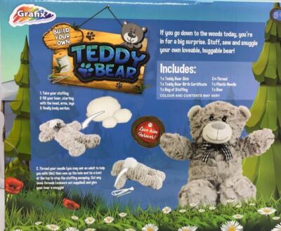 Grafix Build Your Own Teddy Bear Soft Toy Grey or Brown for sale
