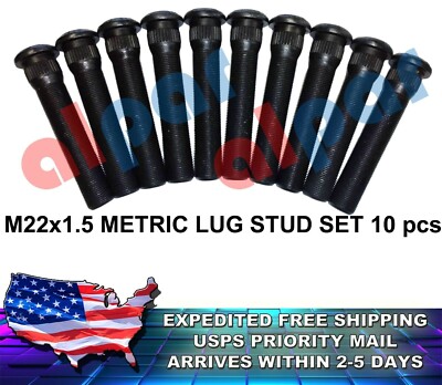 10 pcs Metric M22x1.5 Lug Stud Wheel Bolt 4-25/32 in Long, Serrated Ref: E-6034