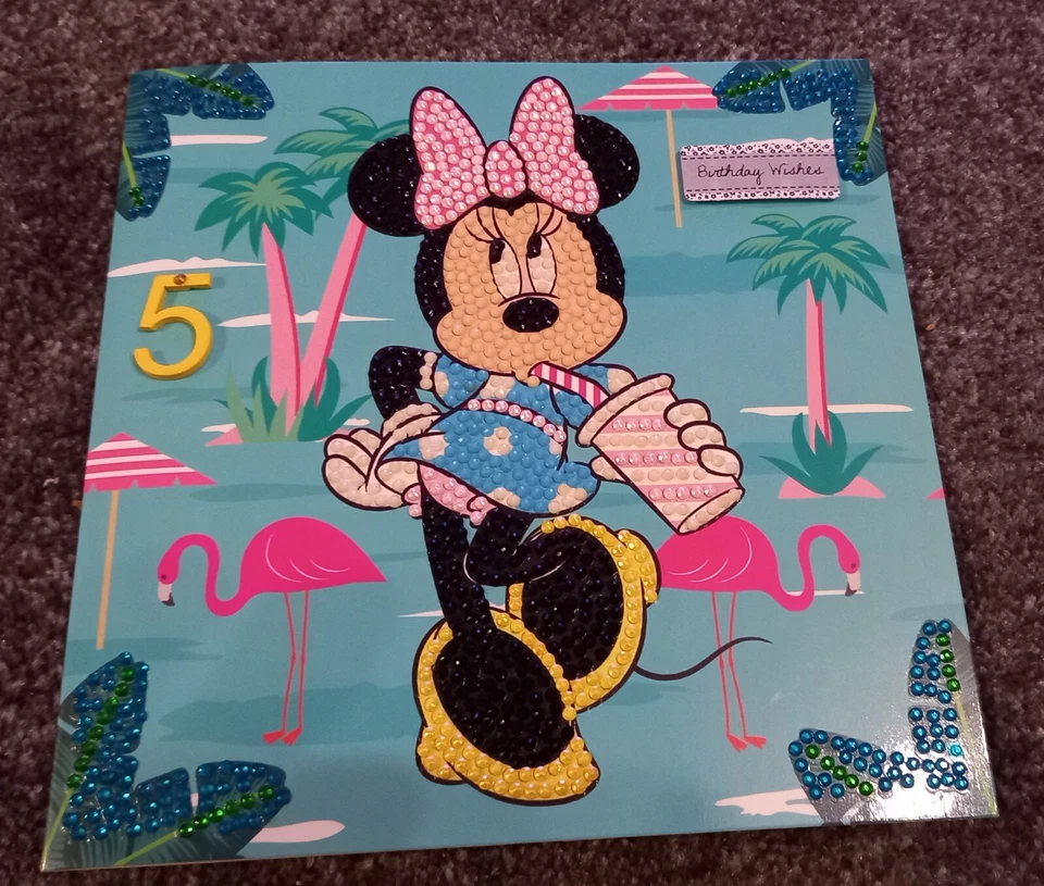 Handmade Minnie Mouse Crystal Art Card With Pencil Age 5 - Image 2 of 4