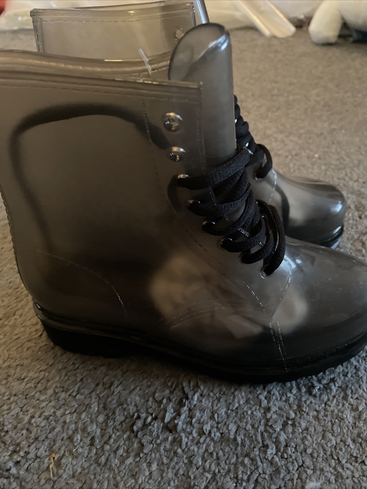Dripdrop transparent jelly rain boot Black soles/laces UK size 3.5 EU