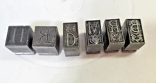 6 Vtg Printing Letterpress Printers Block Lead Letter "H R D M R B"- G3