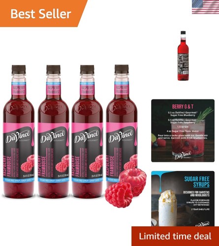 Delicious Sugar-Free Raspberry Syrup - Convenient 4-Pack of 25.4 Fl Oz Bottles