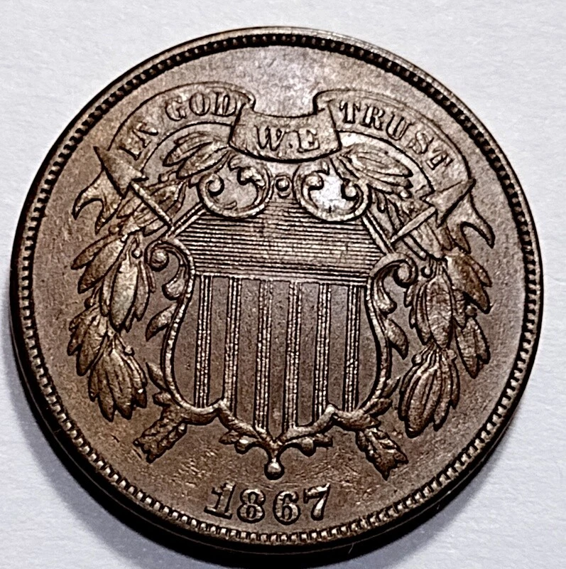 USA:  1867  Two Cents Peice Civil War Era Scarce  AU?????  Brown 58-142 - Image 3 of 4