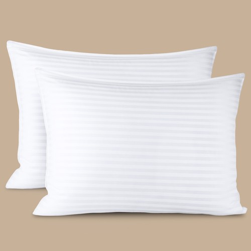 2 Bed Pillows King Queen Size Plush Down Alternative Pillows & 100% Cotton Cover - Picture 1 of 33