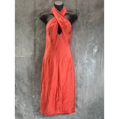 AIDAN By AIDAN MATTOX Women's Sunkist Coral Cross Front Halter Midi Dress  SZ 8 | eBay