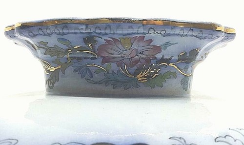 Circa 1840 Ridgway Footed Comport; Patrón "Noma"; Flujo Azul y Dorado; Precioso - Imagen 9 de 10