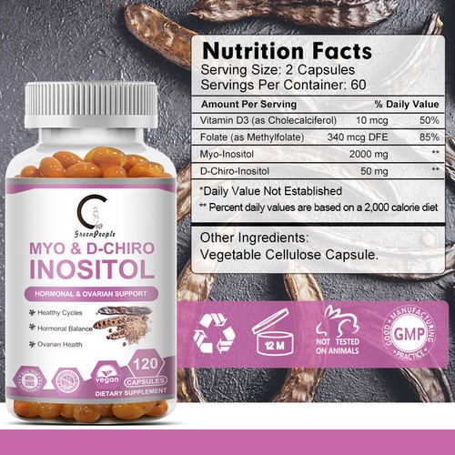 Myo & D-Chiro Inositol Plus 120ct, Hormonunterstützung für Frauen, Stressbewältigung - Bild 5 von 9