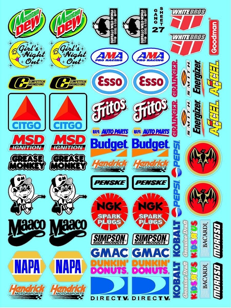 CLEAR VINYL RACING Sticker Variety SHEET 27-R/C MODEL Die-cut -Decals 1/8 -1/10