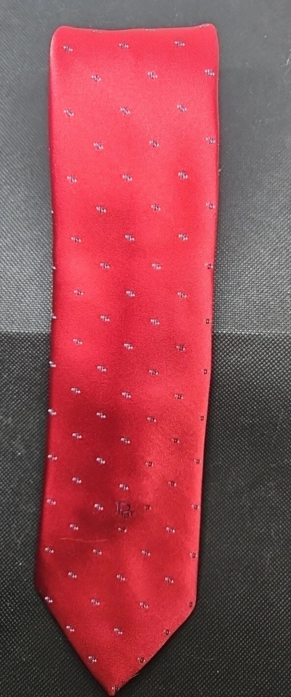 Cravatta abito Christian Dior Design da uomo rosso patriottico bianco blu seta 56"