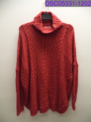 Women's Large JosephA Boxy Turtleneck Cable Knit Pullover Bossa Nova J2F535735NR