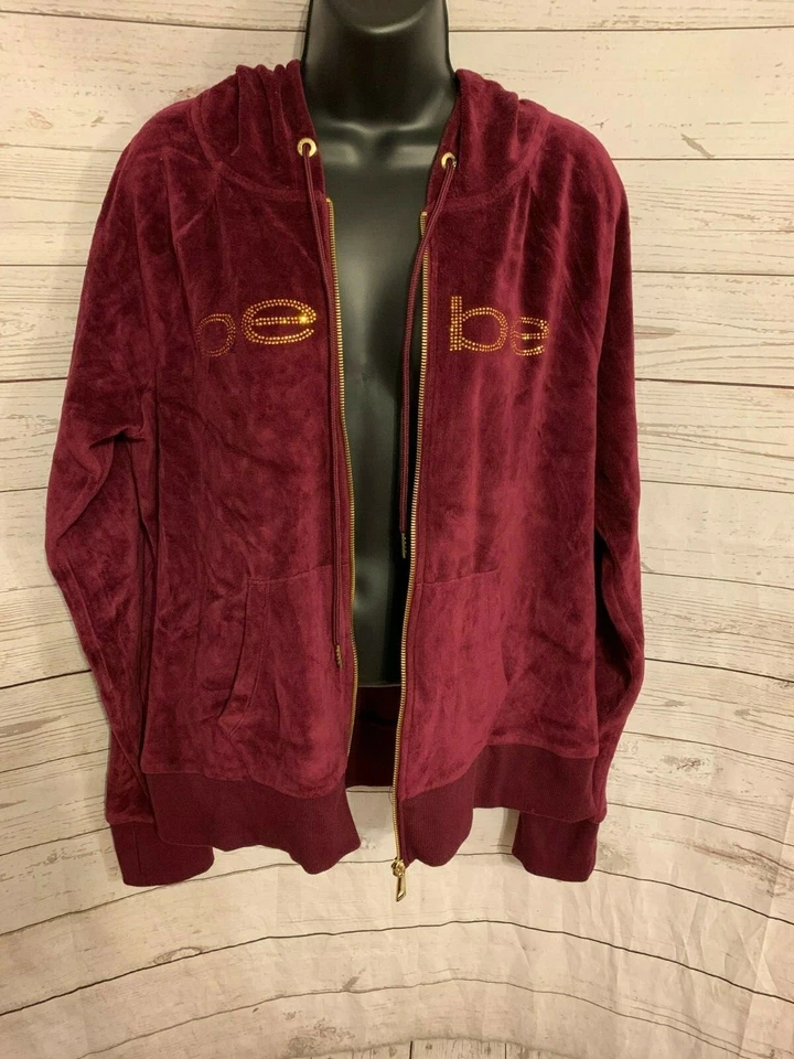 Sudadera con Capucha Bebe Sport Cremallera Completa Mezcla de Algodón Brillante Letrero Frontal Borgoña Talla L Foto 2 de 4