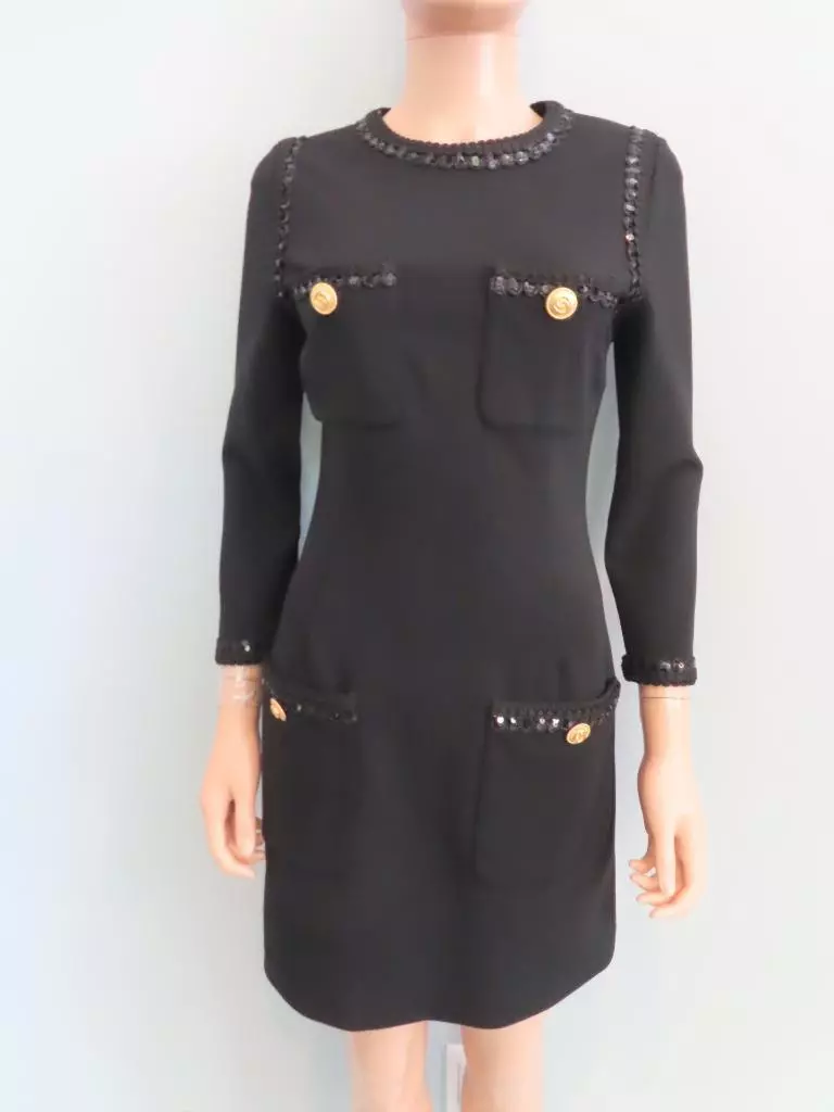 Robe manches longues GUCCI noire paillettes et détails boutons dorés GG taille 36/US 0