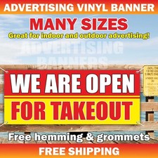 WE ARE OPEN FOR TAKEOUT Advertising Banner Vinyl Sign Delivery Restaurant Cafe