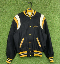 Vintage Letterman Jacket Mens 44 Varsity Springfield Black Yellow Holloway 80s