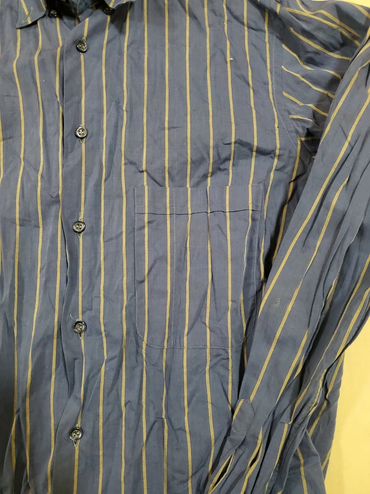 Camisa social masculina vintage ALFANI ITÁLIA tamanho 15,5 listra azul e cinza botão para cima G/S - Imagem 4 de 4
