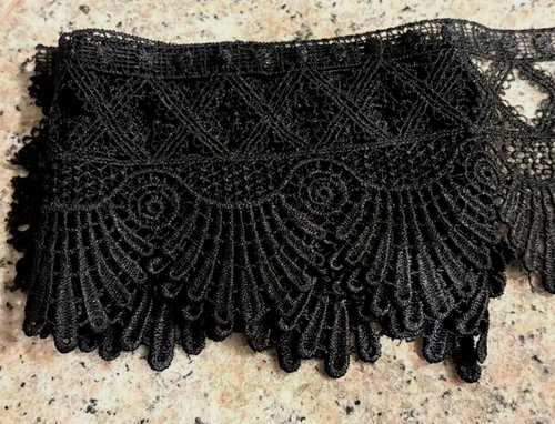 TRIM BLACK Crochet Embroidered Scallops 42" x 4" wide - Picture 4 of 4