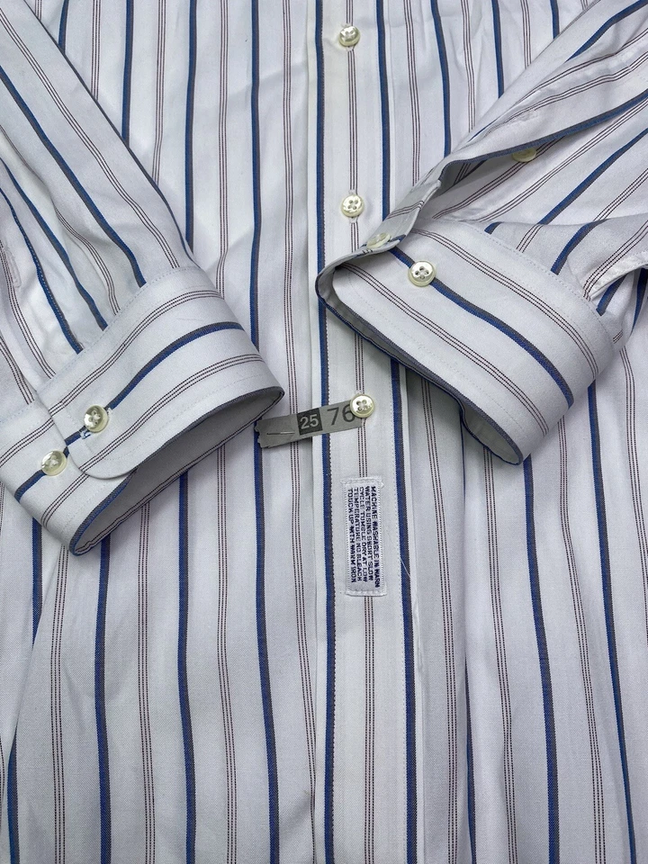 复古 Austin Reed 衬衫男式白色蓝色条纹纽扣棉 XL 码 17 34/35 — 第 3/4 张图片