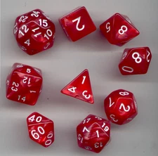 NEW SPECIALTY  RPG Dice 9pc - Pearl Red - standard set plus D24 & D30