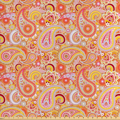 Orange Satin Stoff als Meterware Paisley