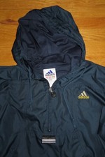 Adidas Branded 3-Stripes 1/3 Zippered LG Pull-Over Windbreaker Hooded Jacket