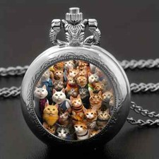 Cute Cats Pocket Watch with Quartz Movement Alloy Case Non Waterproof
