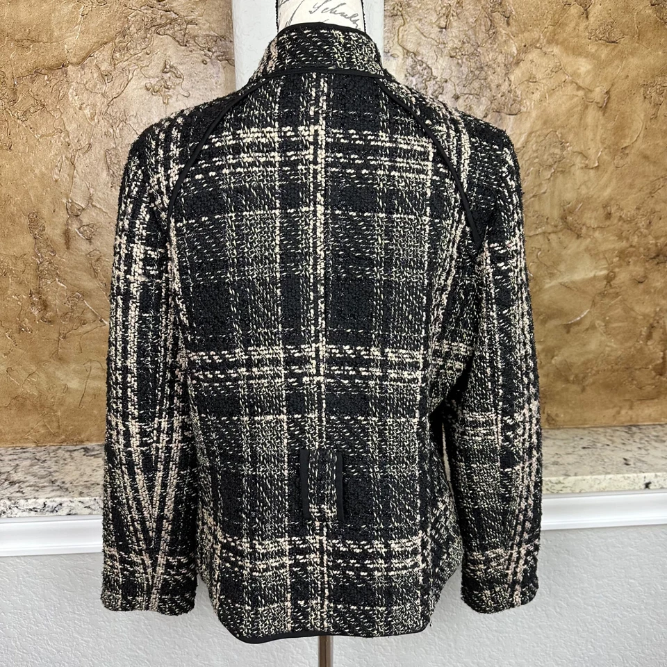 Chaqueta de tweed Sandro Boucle para mujer grande negra marrón carrera profesional SIN CINTURÓN Foto 4 de 4