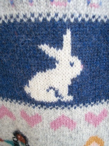 Woolrich Vintage Wollmischung Pullover Gr. L OSTERN Hase Kaninchen Schaf Sampler Top - Bild 5 von 10