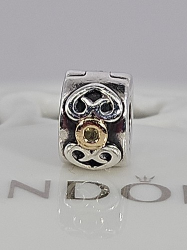 Authentic Pandora Sterling Silver/14K Double Heart Peridot Clip #790382PE