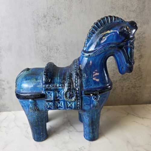 Aldo Londi Bitossi, Italy. Blu Ceramic Horse Dark Glaze. Rimini 1960s MCM - Picture 4 of 13