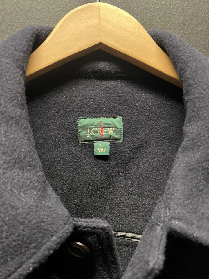 J Crew Jacket Mens Large Navy Wool Cruiser Pockets Button Front Blue - Image 2 of 4